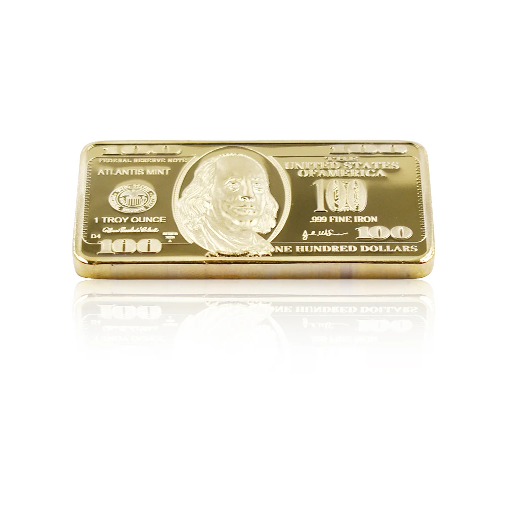 100 Dolar 24k золотой бар Американская металлическая монета золотые полосы USD 100 поддельные деньги орнамент мир бумага деньги Реплика бар