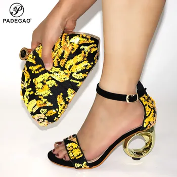 

Latest Design Nigerian Style Shoes and Bag Set Summer High Heeled Shoes for Women Italian Matching Shoe and Bag Set for Wedding