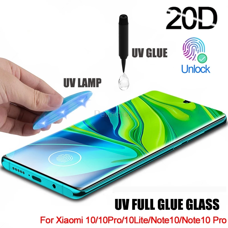УФ жидкий клей изогнутое защитное закаленное стекло для Xiaomi Mi Note 10 Lite CC9 Pro 10Pro 5G