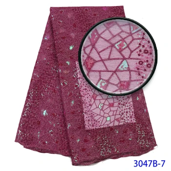 

Senegal Nigerian Lace Fabric 2019 High Quality Lace With Sequins African Sequined Bride Wedding Prom Dress Lace Material QF3047B