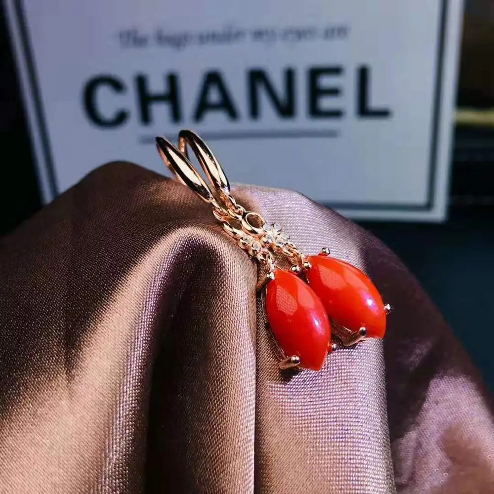 New! Fidelity natural 6*12mm precious coral drop earrings s925 silver Brilliant fine jewelry for women party red gemstone