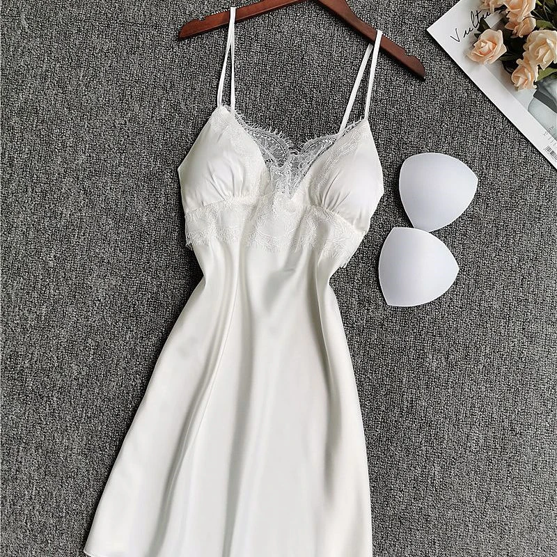 Женская ночная рубашка Kleid с подтяжками на груди, сексуальная одежда для сна, женская летняя соблазнительная ночная рубашка с кружевным краем и открытой спиной
