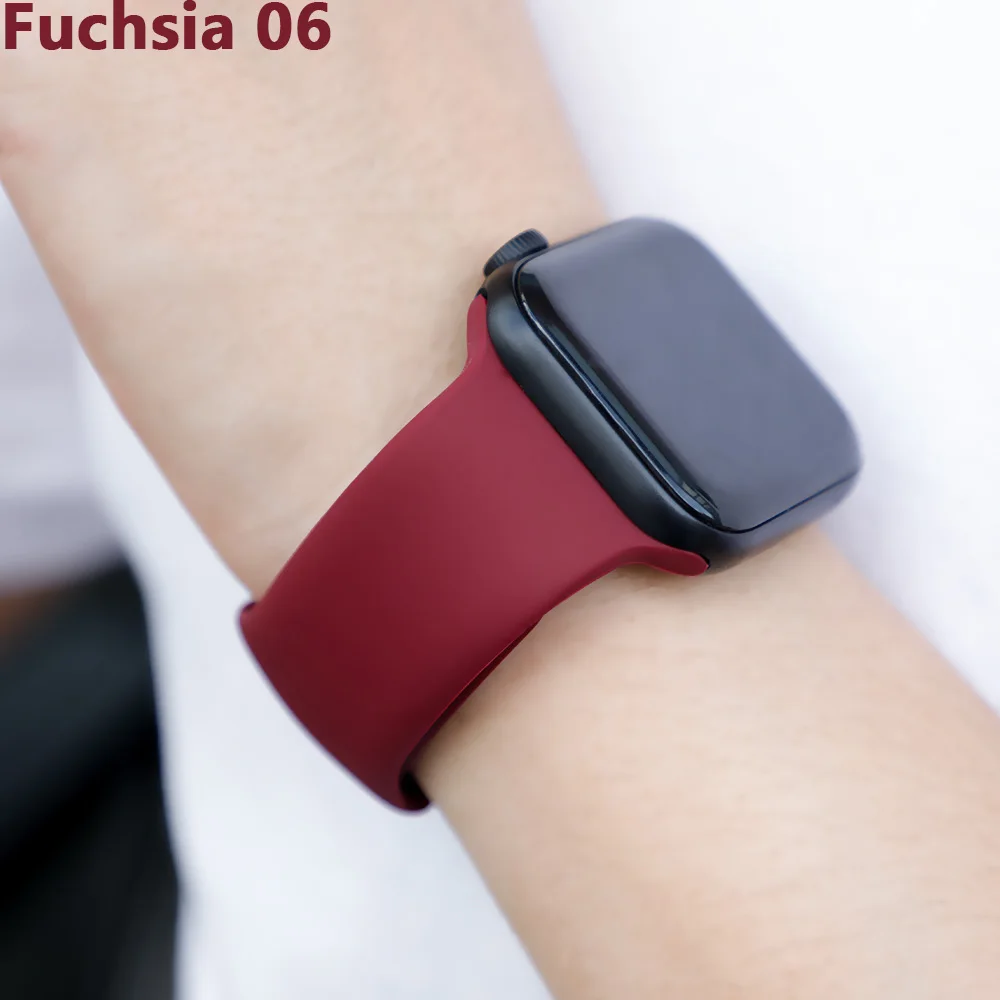 Fuchsia 06 Ремешок для apple watch 5 4 band correa apple watch 44 мм 40 мм 42 мм 38 мм iwatch 5 4 3 2 1 браслет силиконовый ремешок для часов - Цвет ремешка: Fuchsia 06