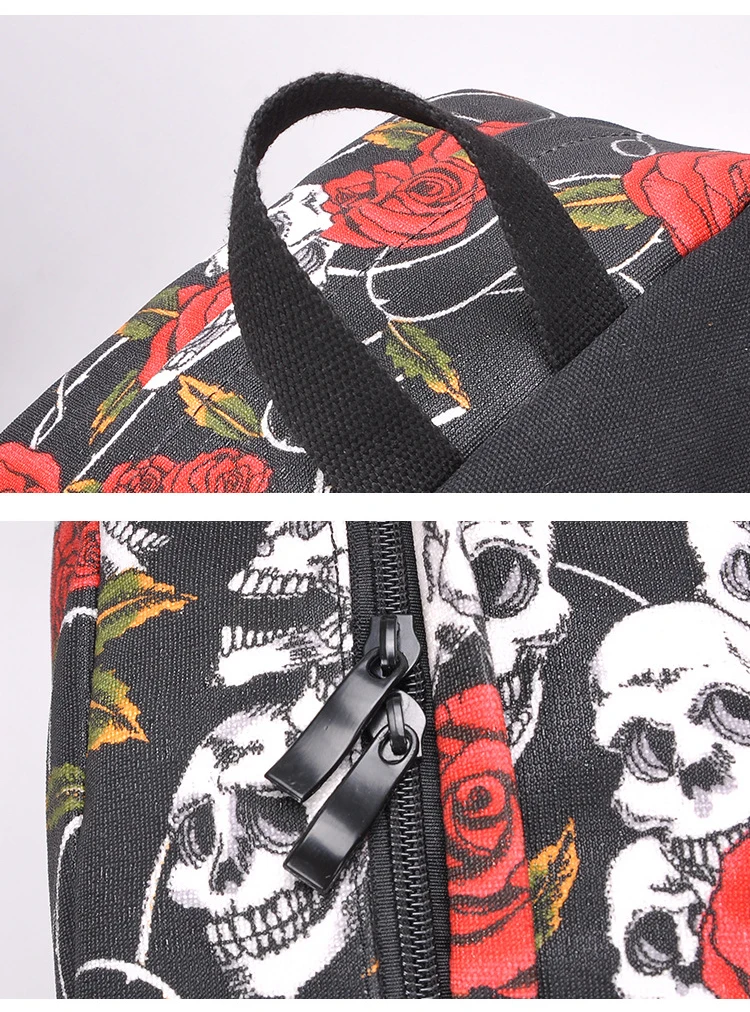 New Gothic Women Backpacks Skull Roses Backpacks For Teenage Girls Computer Laptop School Bags Halloween Mochila