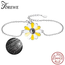 Романтический 100 Язык I Love You браслет 925 пробы серебро, эмаль, Маргаритка Подсолнух браслет-цепочка для Для женщин Свадебные украшения