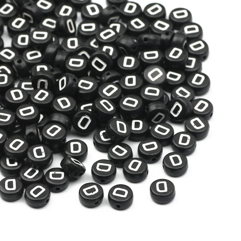 4x7mm Flat Round Acrylic Letter Beads Black White Alphabet Spacer