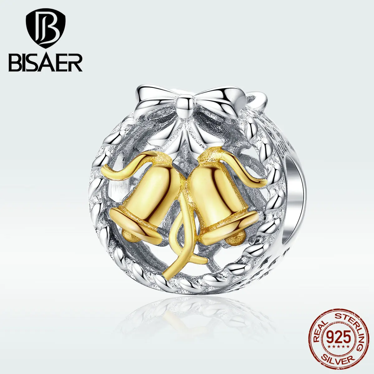 Christmas Bell BISAER 925 Sterling Silver Christmas Bell Beads Charms fit for Original Bracelets Silver 925 Jewelry ECC1358