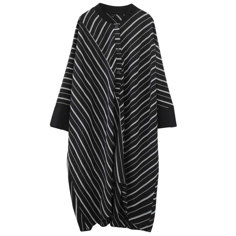 Bu3108 DIMANAF женское платье с рукавом летучая мышь размера плюс, Vestidos, свободная одежда в полоску, повседневное черное платье, весна 150 кг - Цвет: Bu3108