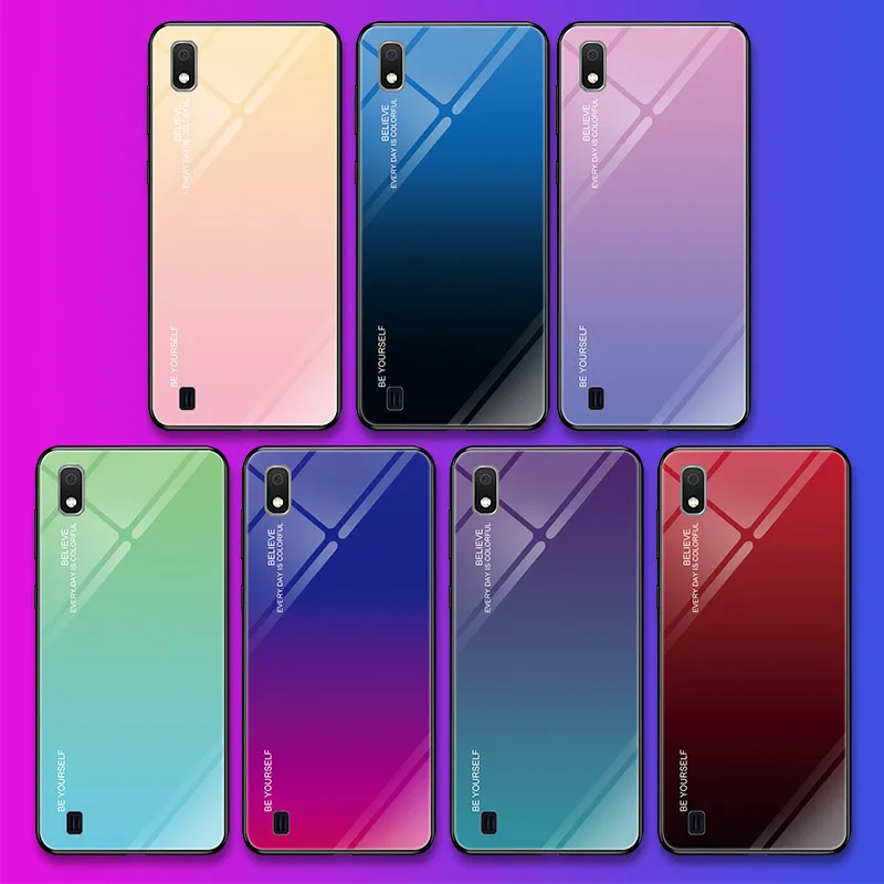 Градиентный чехол из закаленного стекла для samsung A50/A10 Радужный цветной чехол для телефона