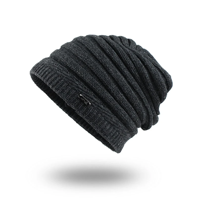[FLB] теплая зимняя шапка, вязаная шапка, шарф, шапка, зимние шапки для мужчин, вязаная шапка для мужчин, вязаная шапка Skullies Beanies F18083 - Color: Gray Hat