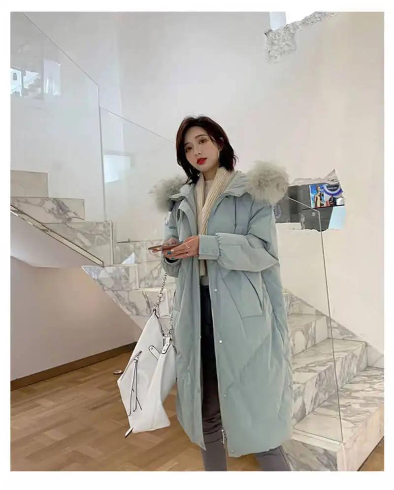 Heydress женское однотонное теплое пуховое пальто с воротником из меха енота элегантная Длинная Верхняя одежда женское белое пуховое пальто
