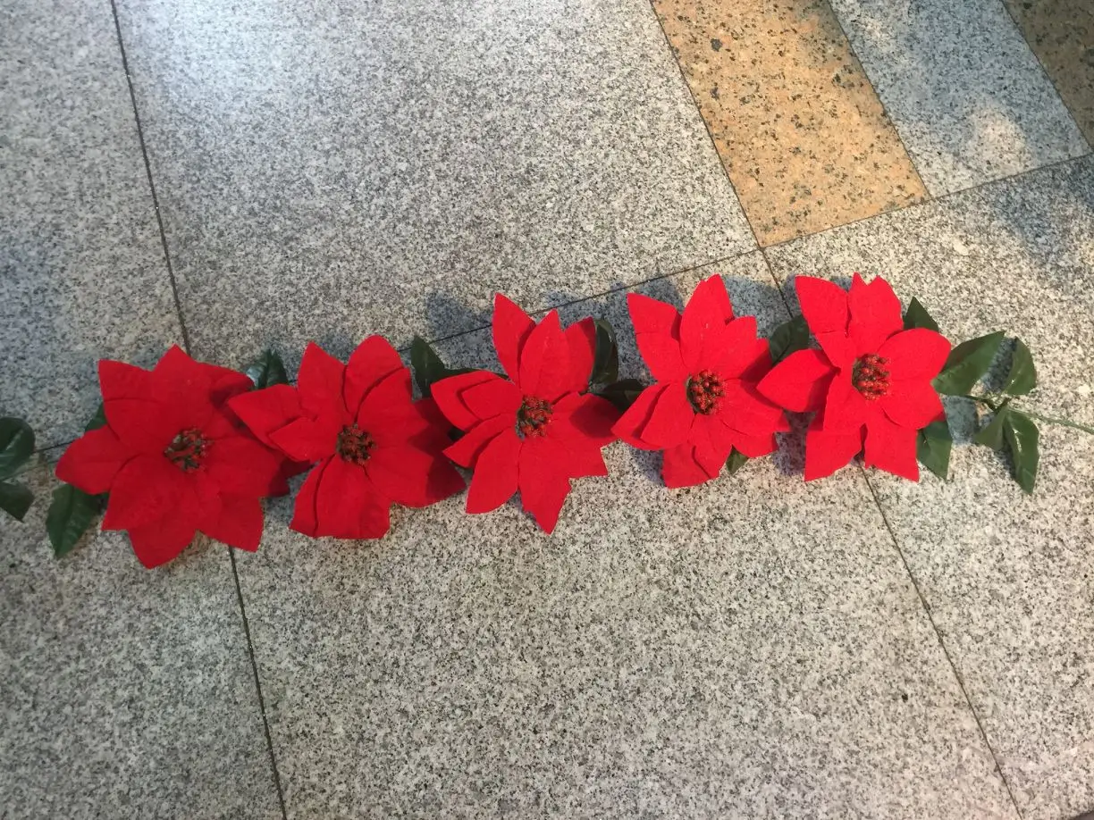 2m 10 Flowers Christmas Poinsettia Flowers Decorations Garland String Lights Xmas Tree Ornaments Christmas Home Decor