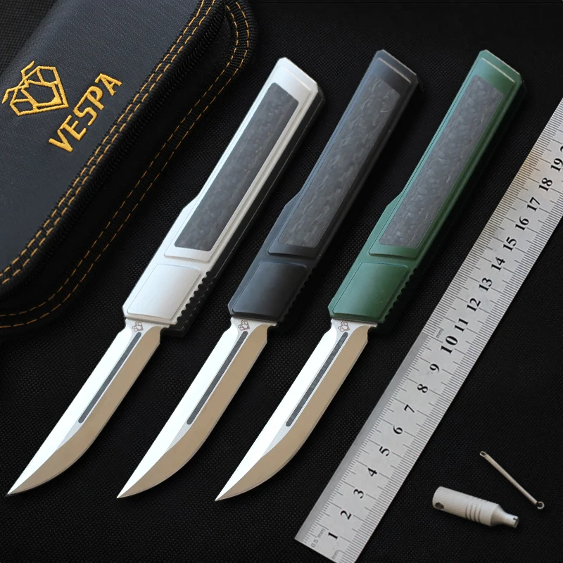 

VESPA Ripper Pocket Knife M390 Double edge Blade carbon fiber Handle outdoor camping hunting knife survival knives Tactical EDC