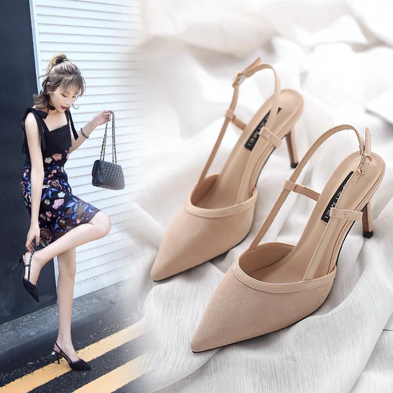 

712-2 Closed-toe Sandals Women's High Heels 2019 Summer New Style Thin Heeled Versatile Business Semi-high Heeled Black And Whit