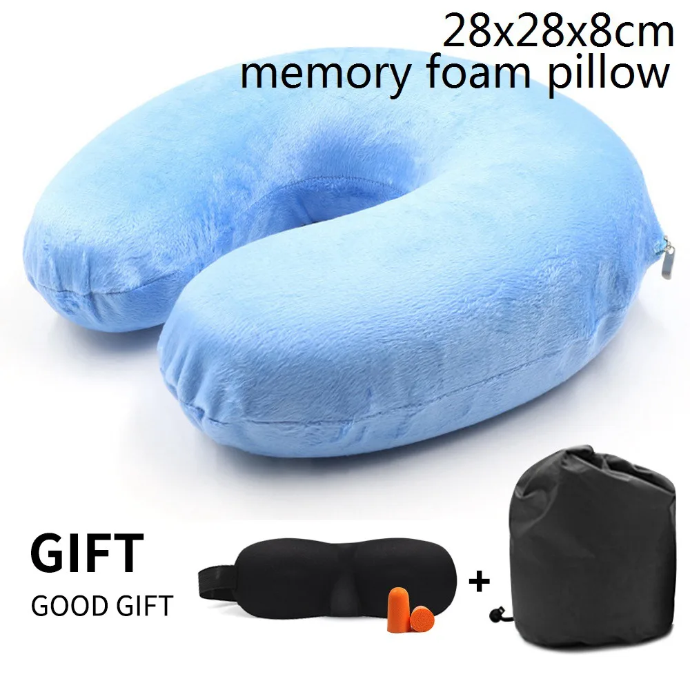 B-light blue Подушка из пены с эффектом памяти, u-образные подушки для шеи, для самолета, поддержка шеи, аксессуары для путешествий, удобные подушки для сна, для дома, горячая распродажа - Цвет: B-light blue