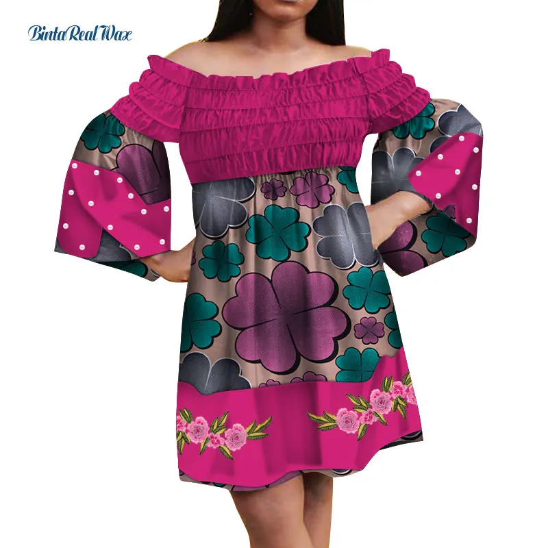 Dashiki African Print Dresses for Women Bazin Riche Ankara Print Pearl Applique Dresses Traditional African Clothing WY5039