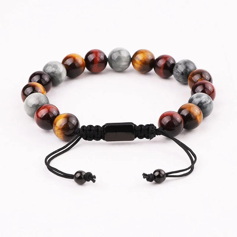 New High Quality Natural Stone Tiger Eye/Eagle/Malachite Stone Friendship Macrame Beads Bracelet For Men