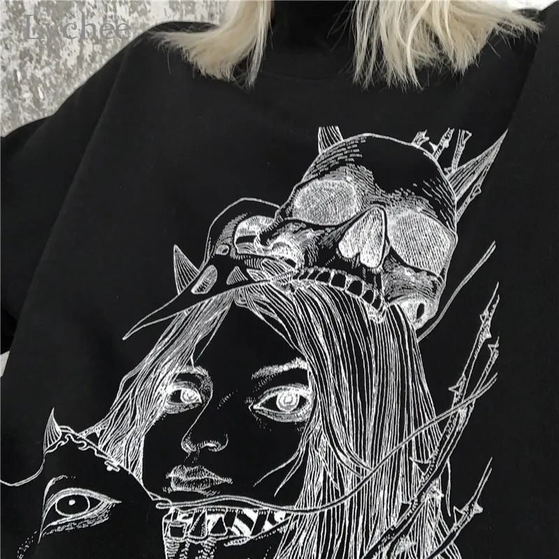 Lychee Harajuku Свободные женские флисовые пуловеры с темными шипами Devil Girl водолазка Женские флисовые толстовки Осенние женские флисовые Топы