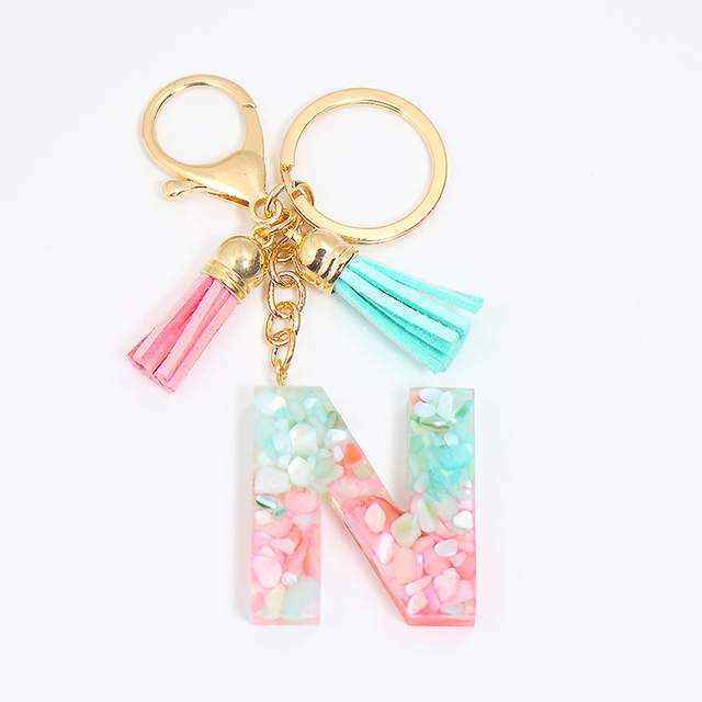 Acrylic Letter Keychains English Alphabet Crystal Women Key Chains Ring Tassels Keyring Holder Pendent Gift Accessory