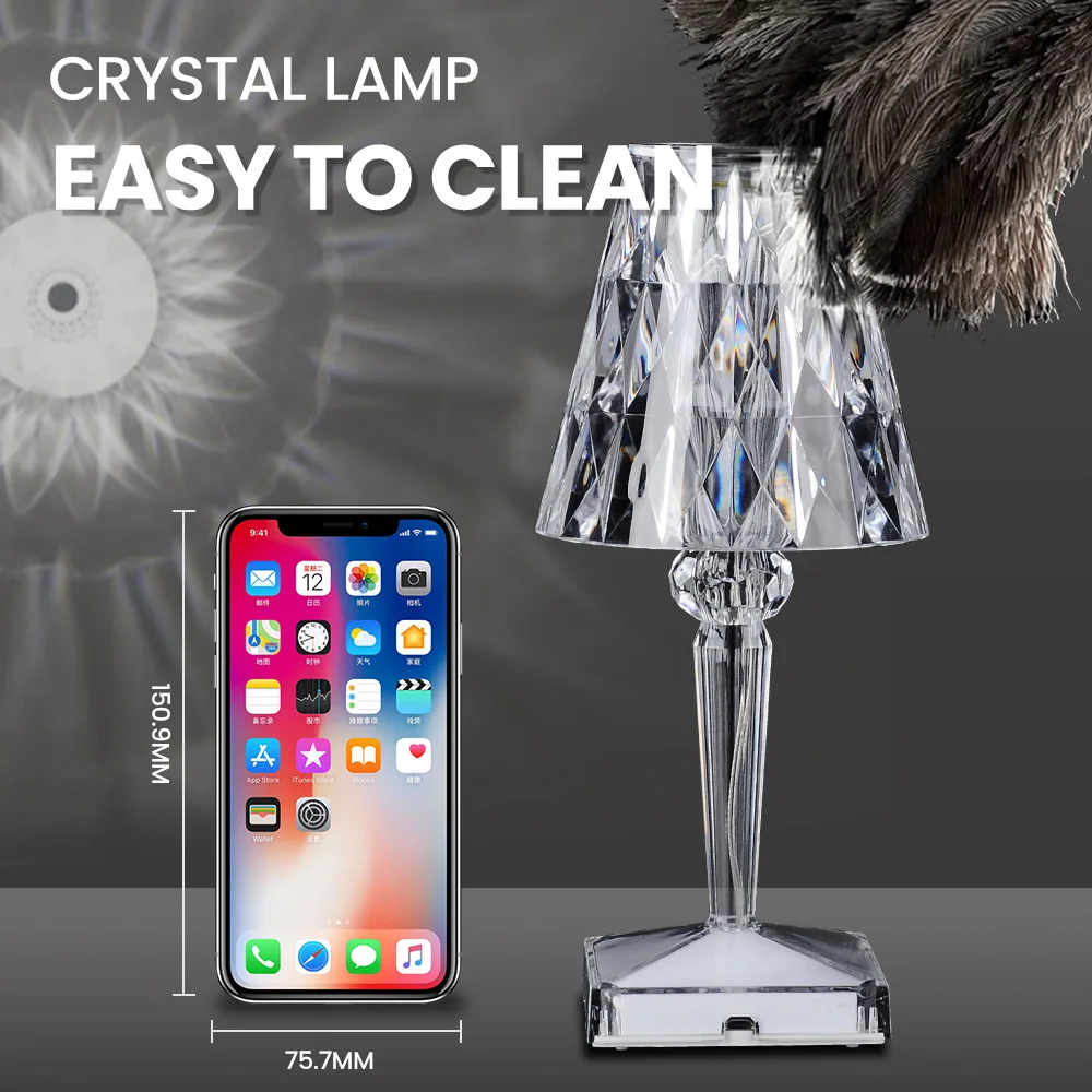 

LED Crystal Bedroom Bedside Reading Table Lamp Modern Minimalist Decorative Lighting Night Light Touch USB Switch Control