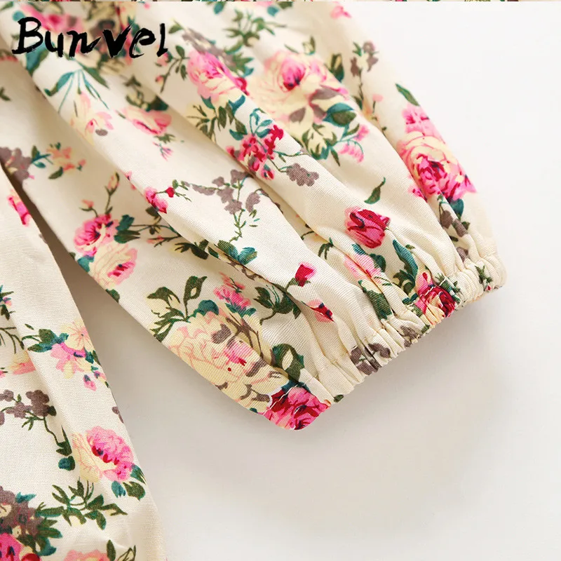 Bunvel/боди с цветочным принтом для новорожденных девочек; комбинезоны с оборками и длинными рукавами; осенне-зимняя одежда; комбинезоны с принтом