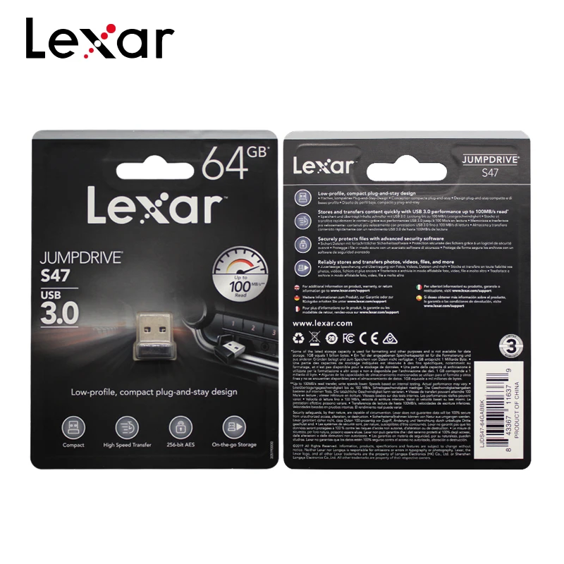 LEXAR USB 3,0 S47 мини-накопитель 32 ГБ 128 ГБ шифрование USB флэш-накопитель карта памяти U диск USB ключ Флешка для ПК