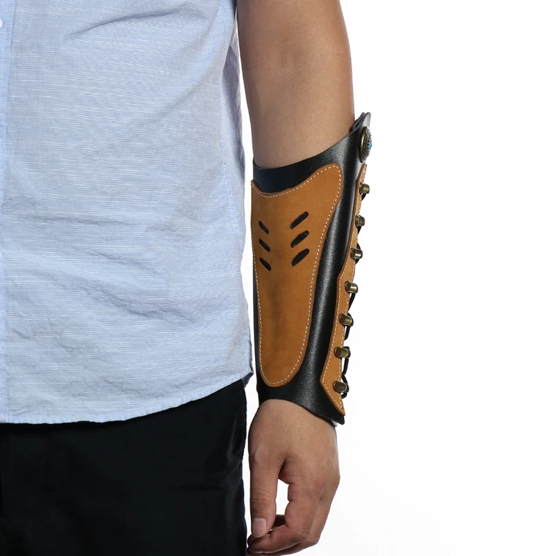 Cowhide Archery Arm Protector Guard Restraint with Hardware Fasteners for Recurve Hunting Archery Accessory