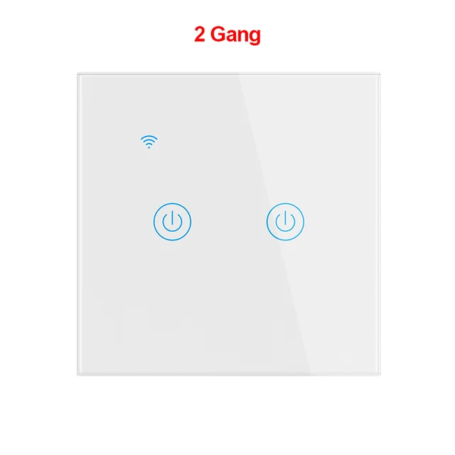 Tuya Smart Wifi Touch Light Switch EU 220V, No Neutral Wire Required Wall Switch 1/2/3/4 Gang, Compatible with Alexa Google Home White 2 Gang