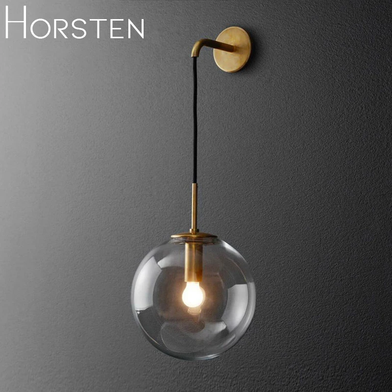 Современный светодиодный настенный светильник в скандинавском стиле с креативным стеклянным шаровым зеркалом, прикроватные настенные лампы, винтажный настенный светильник для гостиной, декор из конопли