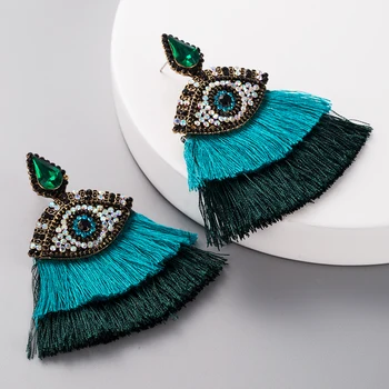 

2020 Za Brand New Arrivals Korean Statement Earring for Lady High Class Bohemian Multi Layers Evil's Eye Tassel Earring for Lady