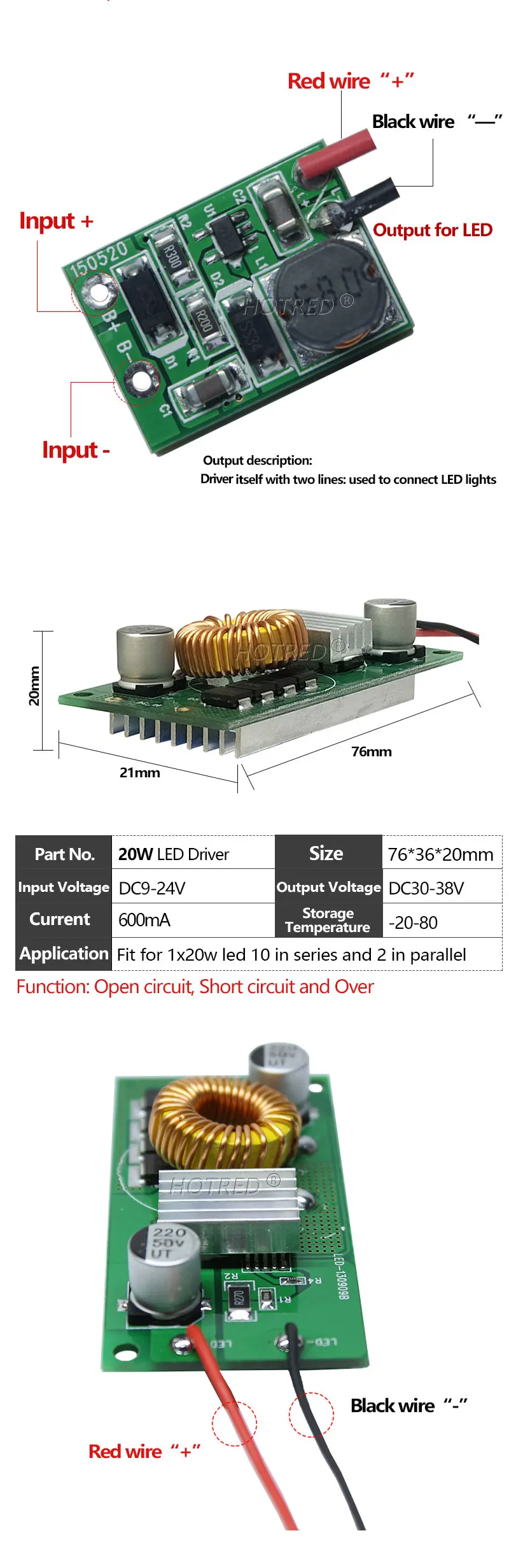 Description Picture 3 of itemDC12V-24V LED Driver 10W 20W 30W 50W High Power Driver Board Supply Constant Current LED DIY Light Lamp Lighting Transformers