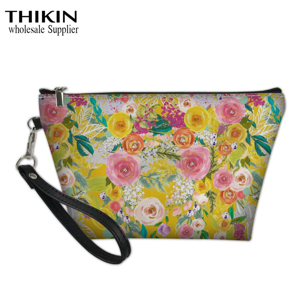 

THIKIN Ladies Makeup Bag Paprika Floral on Rose Foil Dots Toiletry Wash Pouch for Women Leather Girls Cosmetic Case Make Up Bag
