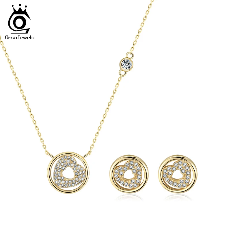 ORSA JEWELS ажурные сердца Форма комплект ювелирных изделий 925 серебро золото Цвет