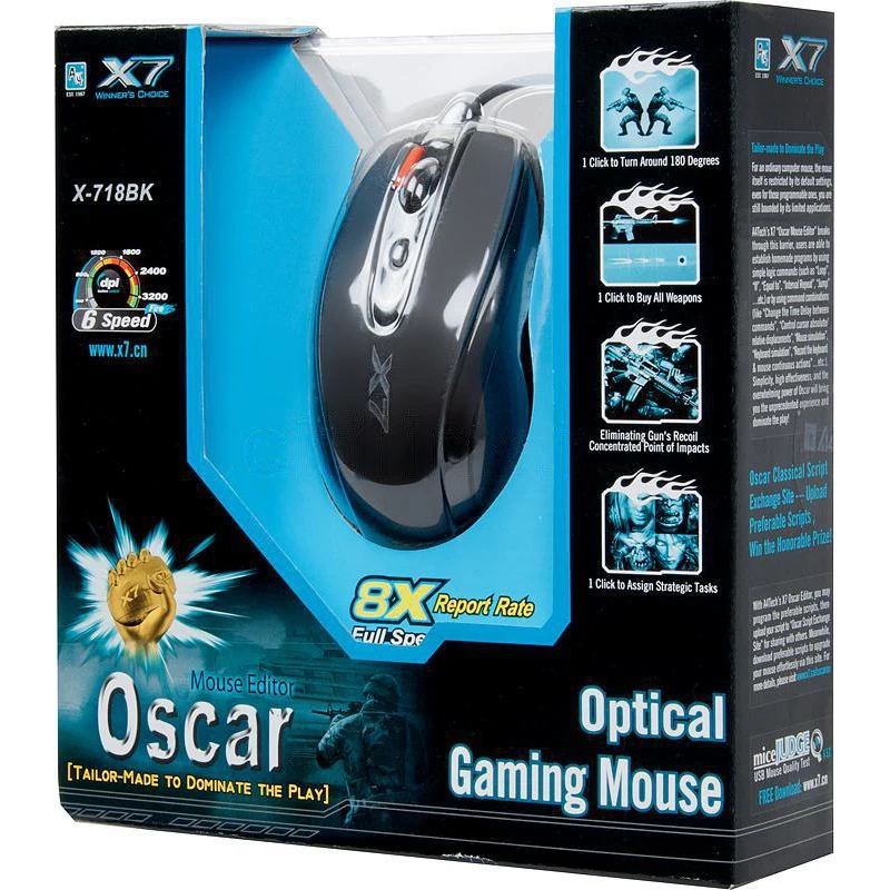 Мышь A4 X-718BK черный оптическая(3200dpi) USB1.1 игровая(6but