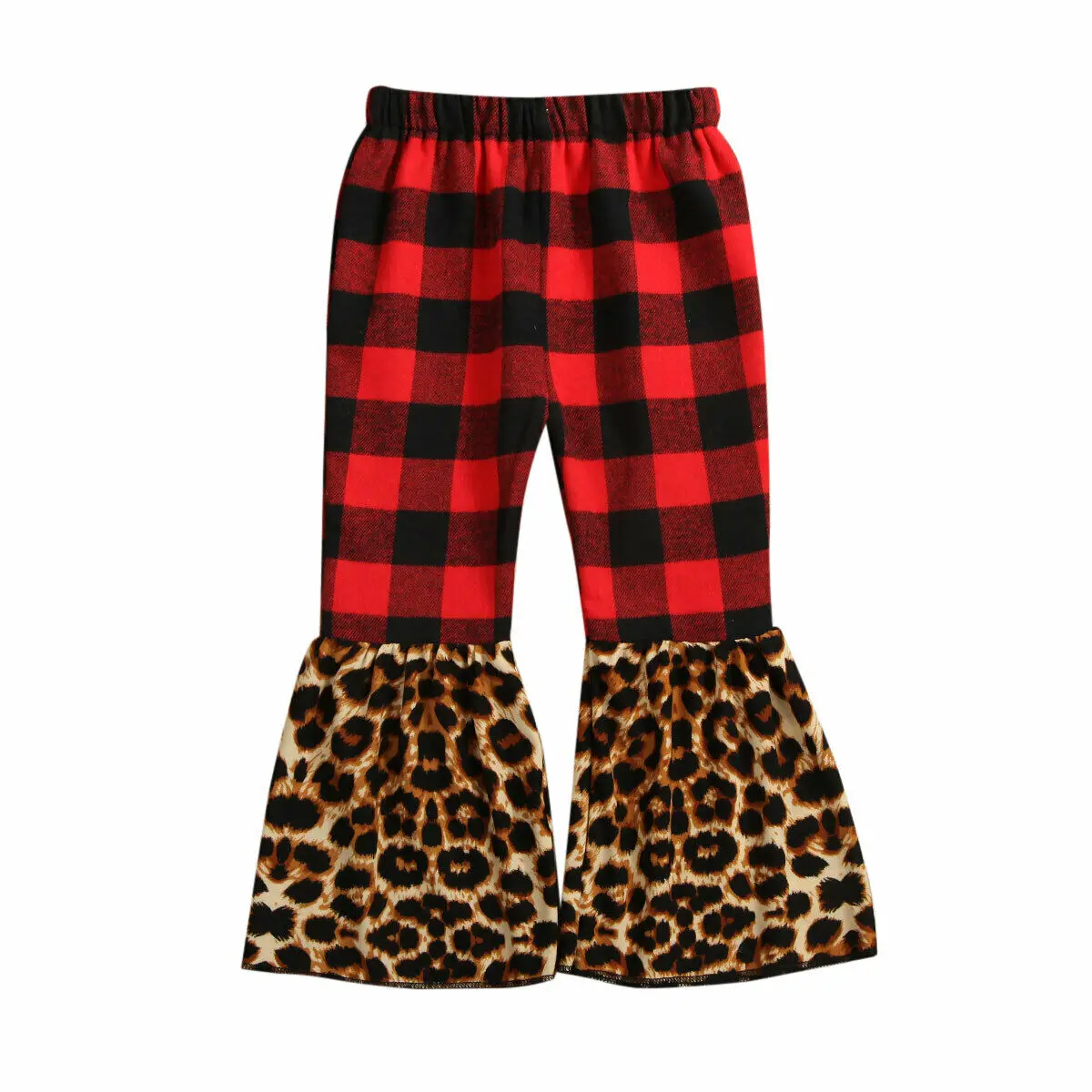 Детские штаны для маленьких девочек, модные рождественские леопардовые клетчатые расклешенные леггинсы, детские штаны, брюки, комплект, повседневные брюки с высокой талией