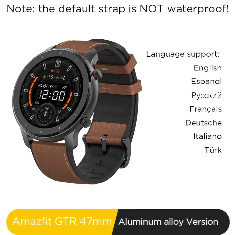 Глобальная версия Amazfit GTR 47 мм Смарт часы 5ATM водонепроницаемые Смарт часы 24 дня батарея gps управление музыкой кожаный силиконовый ремешок - Цвет: Stainless Steel