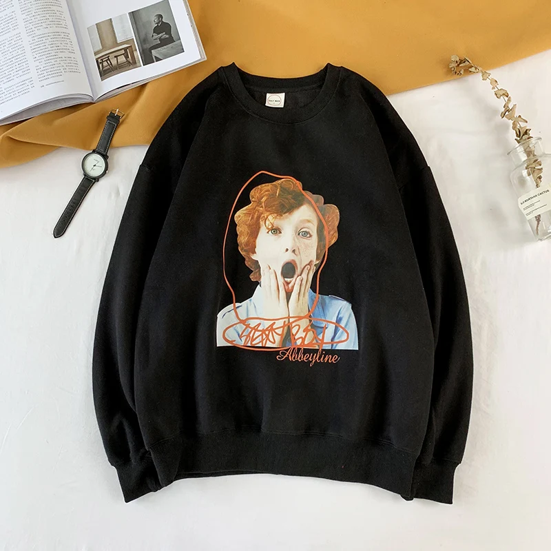 Privathinker Funny Thicken Warm Streetwear Print Couple Sweatshirts Women Loose Pullover Tops Female Autumn Winter Oversize - Цвет: Black(AsianSize)