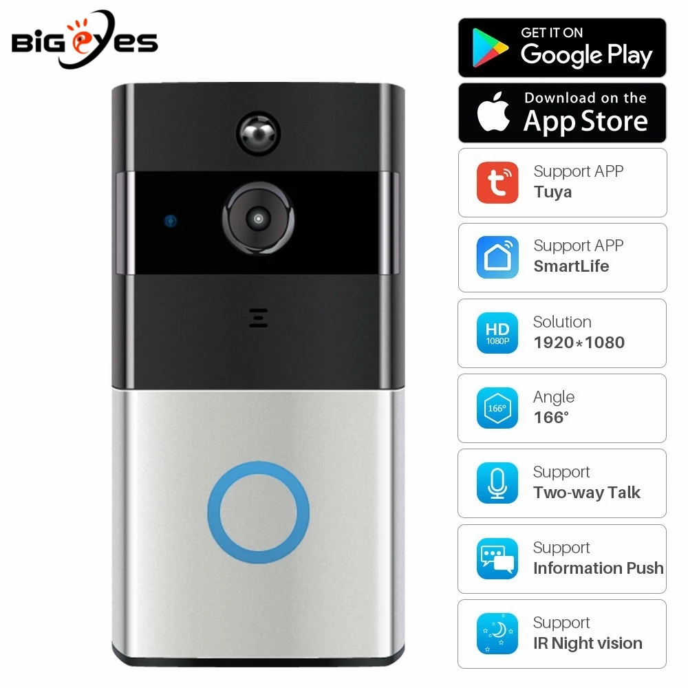 Campainha com Detecção de Movimento Telefone da Porta de Vídeo sem Fio com Chime Tuya Wifi Vídeo Two-way Intercom Função Câmera hd 1080p - 3 de movimento two-way intercom função tuya câmera