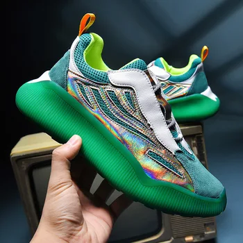

2020 Men Dad Sneakers Casual Shoes Genuine Leather Chunky Sneaker Walking Shoes Zapatillas Hombre Green Vulcanized Sneakers