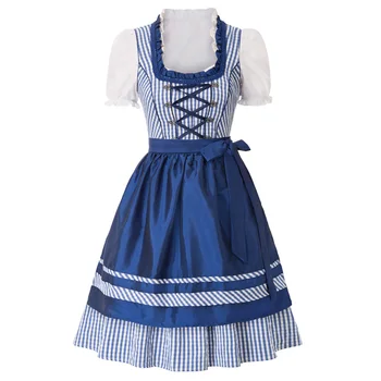

Retro Dresses Summer Women 3pcs Set German Bavarian Oktoberfest Costumes Square Neck Dress+Apron Knee Length Swing Dresses Lady