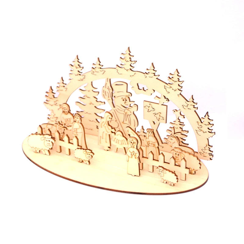 Novel Christmas Table Top Decorations Wooden Puzzle DIY Ornaments Three-dimensional Puzzle Children Handmade Gifts Shipp