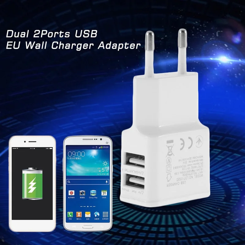 2A двойной 2 порта USB настенное зарядное устройство адаптер для samsung(EU Plug)+ 3 фута микро usb кабель для зарядки и передачи данных