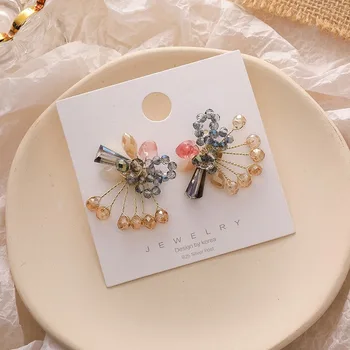 

Fashion Cute Crystal Beaded Flower Bowknot Stud Earrings for Women 2020 New Korean Style Earrings Party Jewelry Accessories Gift