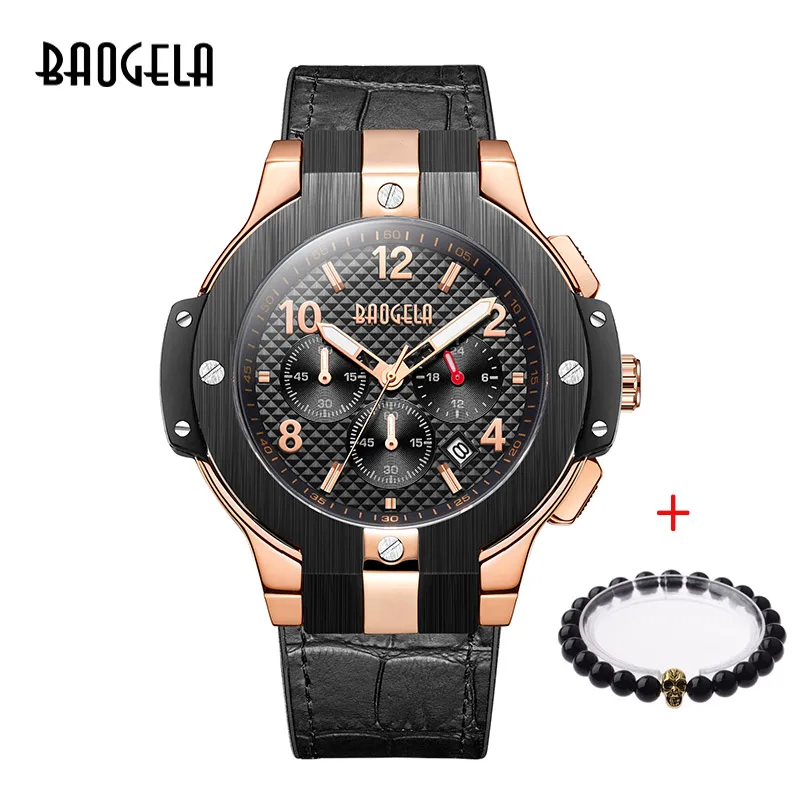BAOGELA marque hommes montre Quartz montre ou bande de caoutchouc 3ATM resistant А 'Eau chronographe hommes Quartz 1909 - Цвет: 1909 Rose