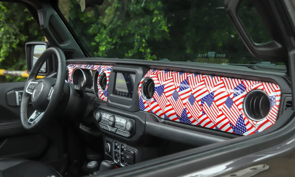 Для Jeep Wrangler JL+ центральной консоли декоративные Стикеры для автомобилей Интерьер автомобильные аксессуары Стайлинг ABS цветной американский флаг