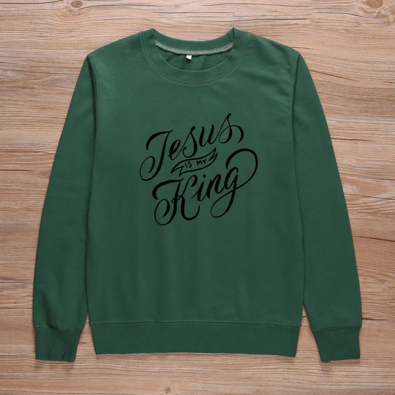 ONSEME Jesus Is my King Женская толстовка с круглым вырезом и длинным рукавом, Пастельная одежда размера плюс, женская одежда S-129 - Цвет: Green