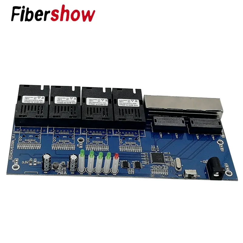 Оптоволоконный переключатель Ethernet 4 RJ45 4 SC оптический медиа конвертер одномодовый волоконно-оптический Порты и разъёмы 10/100 м PCBA