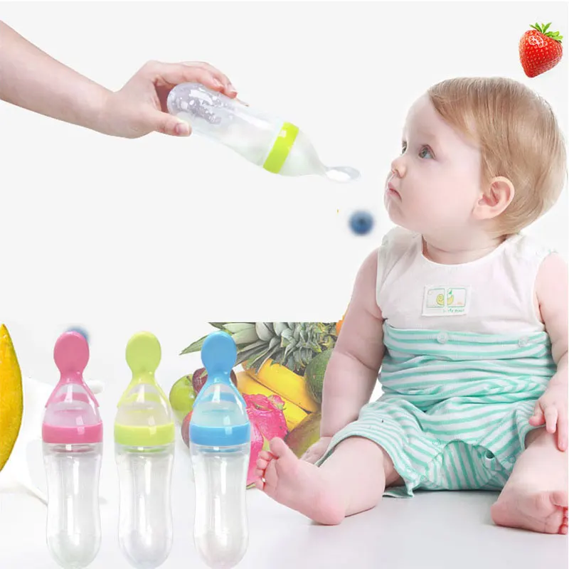 90ML Safe Newborn Baby Feeding Bottle Toddler Silicone Squeeze Feeding Spoon Milk Bottle Baby Training Feeder Food Supplement