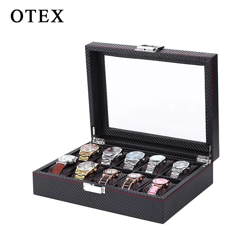 display box packaging 10 grid 12 grid high quality carbon fiber watch jewelry storage gift box caja para reloj