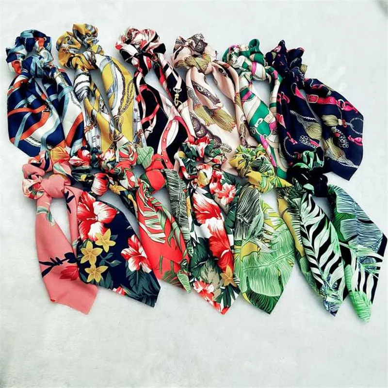 

Elastic Hair Band Floral Print Scrunchie Women Hair Scarf Elastic Bohemian Hairband Bow Hair Rubber Ropes Girls Hair Accessories